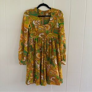 Vintage Paisley Dress in Green and Yellow